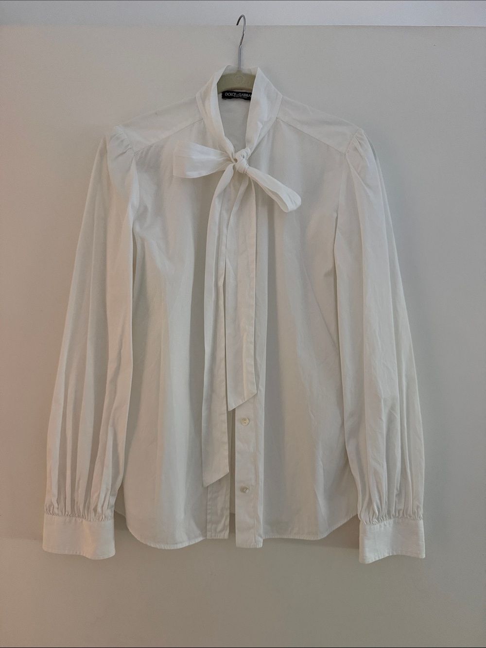 Dolce & Gabbana White Bow-Tie Button-Front Blouse
